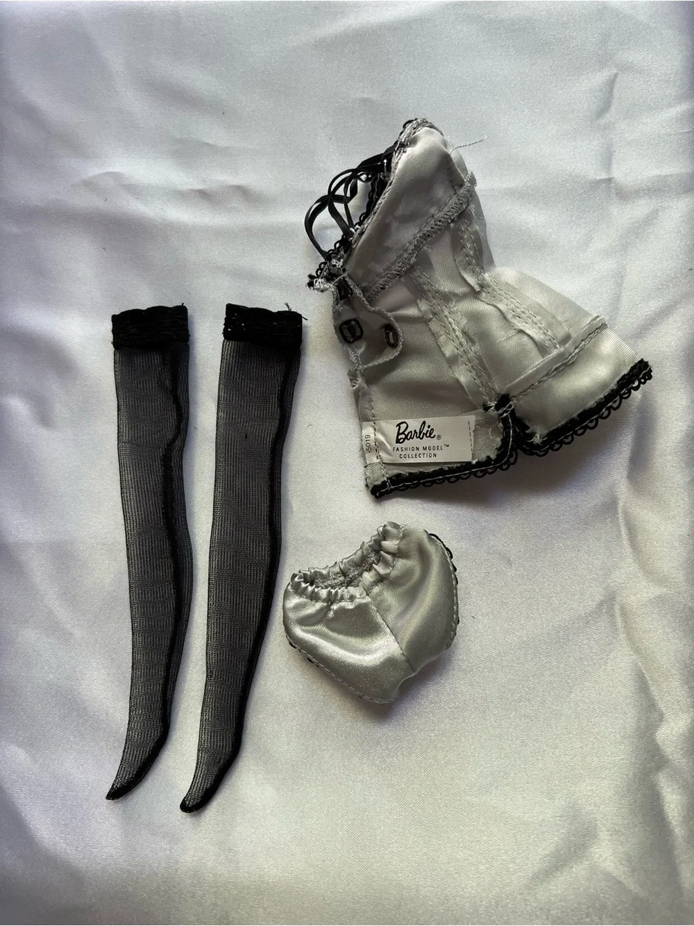 Barbie Silver & Black Lace Lingerie Doll Outfit with Stockings
